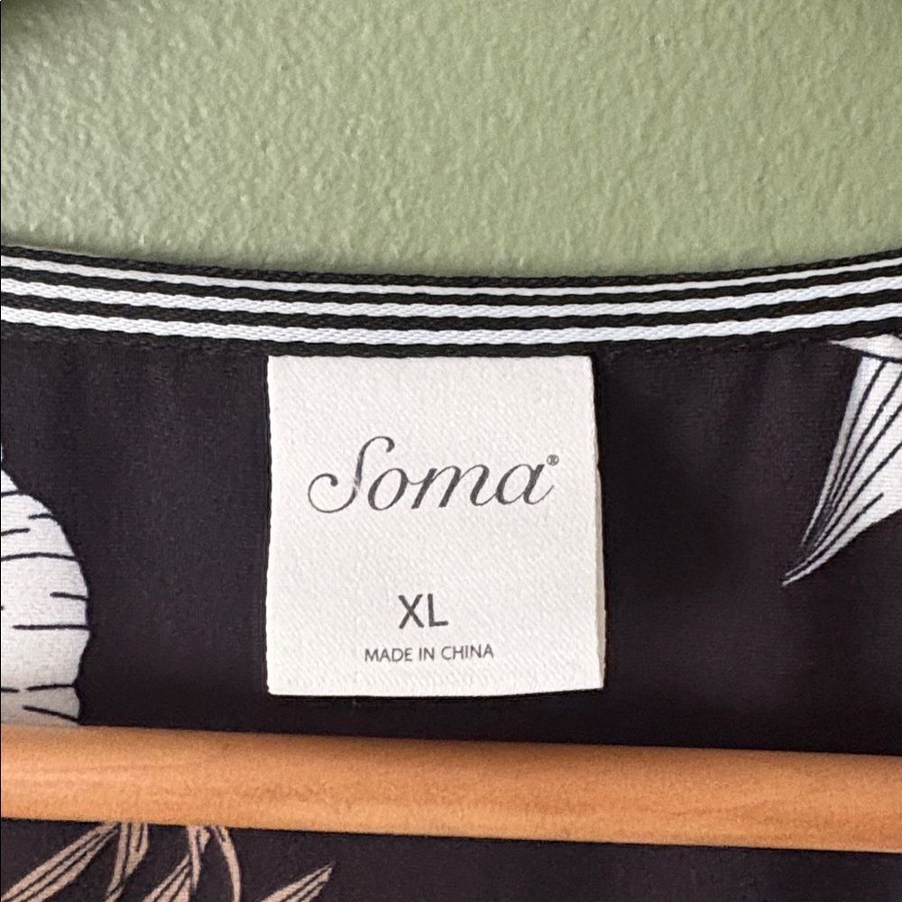 Soma Faux Wrap Dress Lush Tropic Border Black Sz XL - Picture 6 of 8